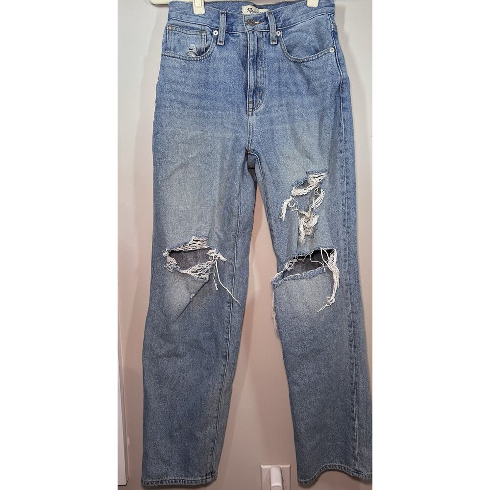 Madewell Women’s Blue Medium Wash Straight Distressed Jeans 24 Petite